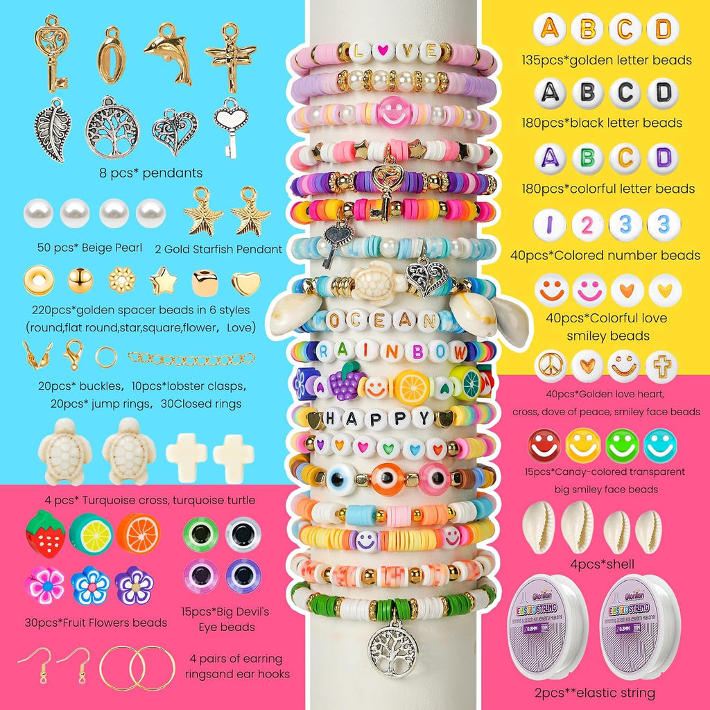 30,000 Pcs Clay Beads Bracelet Making Kit, 168 Colors 8 Boxes Flat Preppy Beads for Friendship Bracelets, Jewelry Kit with Pendant Charms Elastic String Crafts Arts Crafts Gifts - view 2