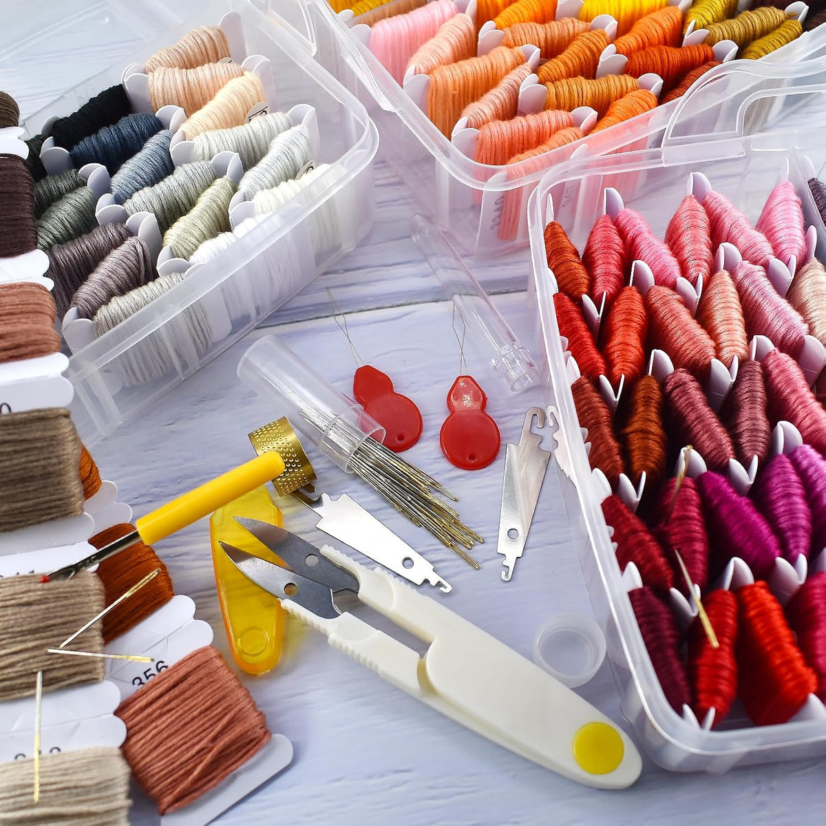 187 Pcs Embroidery Thread Floss Kit, 150 Colors Cross Stitch Threads Friendship Bracelet String and 37pcs Tools kit for Friendship Bracelets Arts DIY Crafts with 3-Tier Transparent Organizer Box - view 6