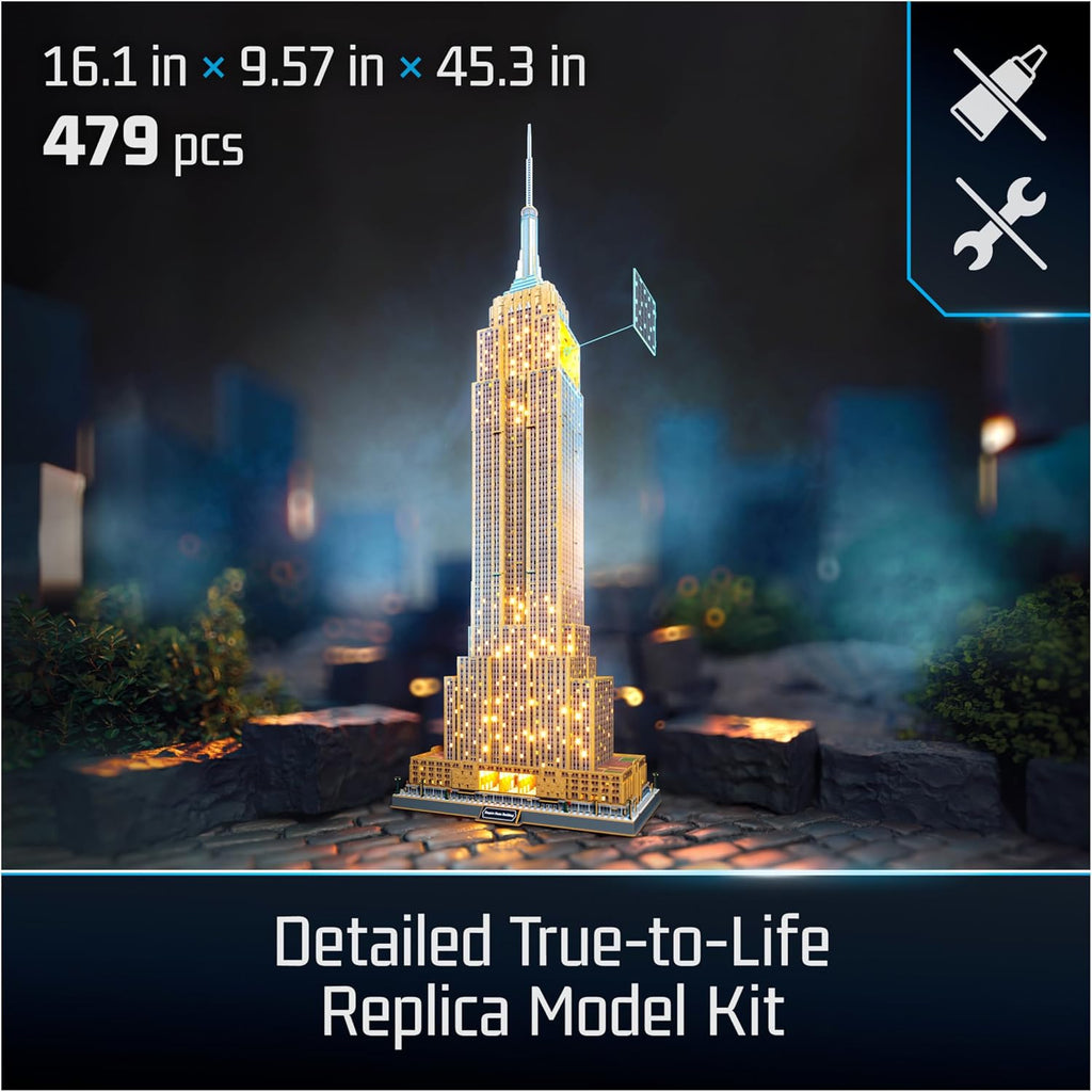 Empire State Building Replica 3D Puzzle Model Kit for Adults | 479 Premium EPS Foam Pieces, No Glue or Tools Required, Home Decor Collectible Figure for Display, Screen-Free Hobby Ages 12+ - view 2