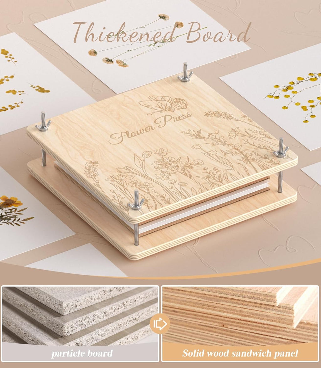 Flower Press Kit, 11" x 11" Large Wooden Flower Press for Adult Teen | 10-Layer Drying Capacity, Preserve Flowers & Leaves Naturally, Create Pressed Flower Art, Bouquet Preservation, DIY Crafts - view 4
