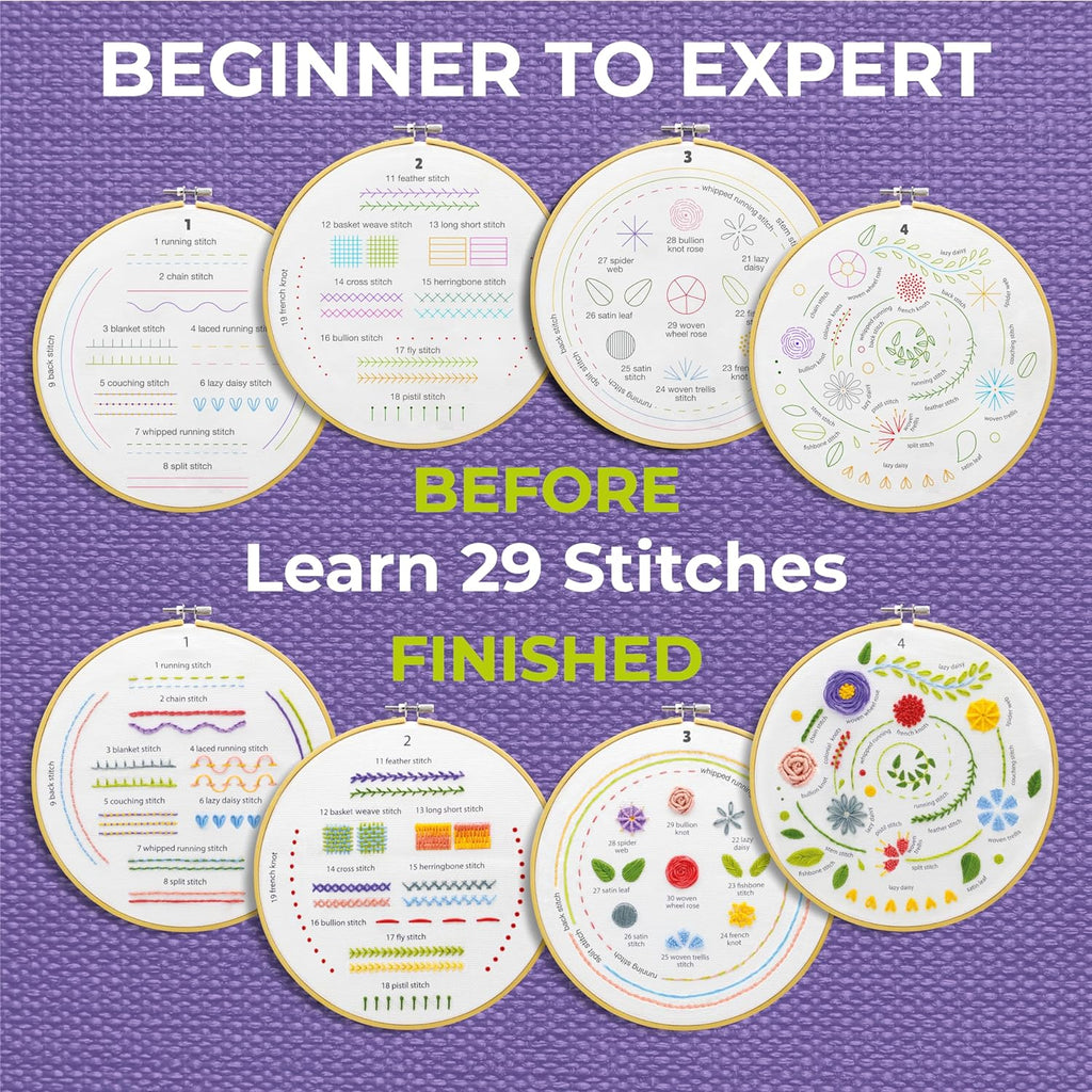4-Piece Starter Embroidery Kit for Beginners and Expert with Simple Patterns, Learn 29 Stitches with Hand Embroidery Kit - view 4