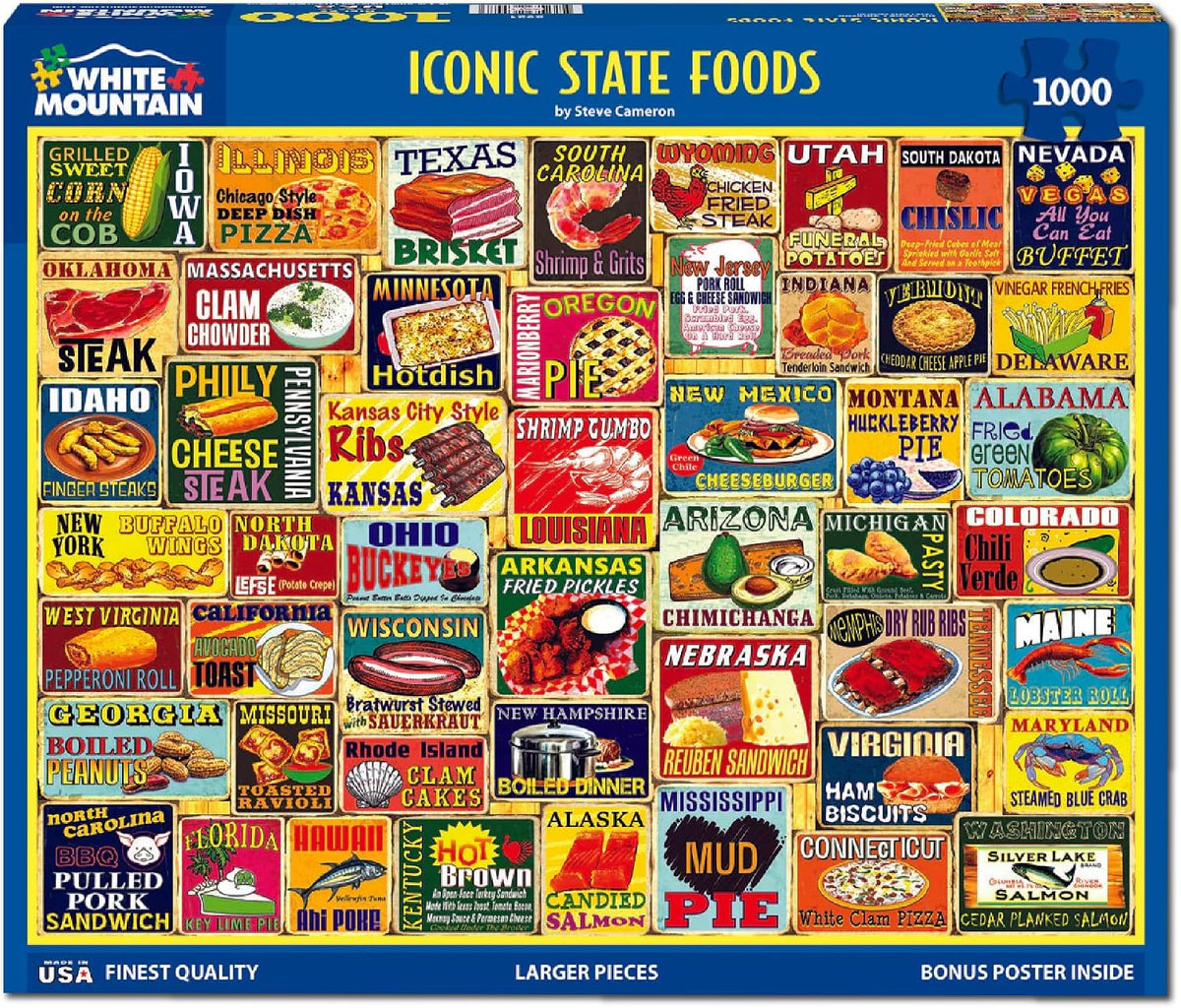 1000 Piece Jigsaw Puzzle, Iconic State Foods | Large Pieces, Gift for Adults and Family, 24"x30" in, Classic American Food Collage - view 2