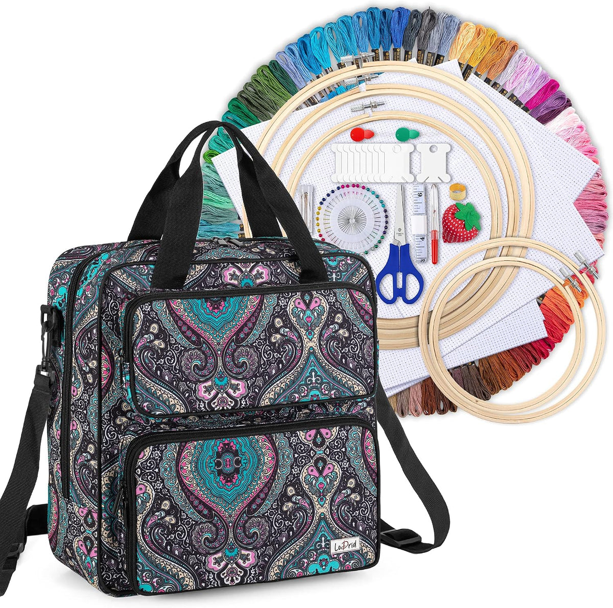 Embroidery Starter Kit, Cross Stitch Kits Tools with Case, Totem | Craft Supplies Kits with Handles and Shoulder Strap for Adults