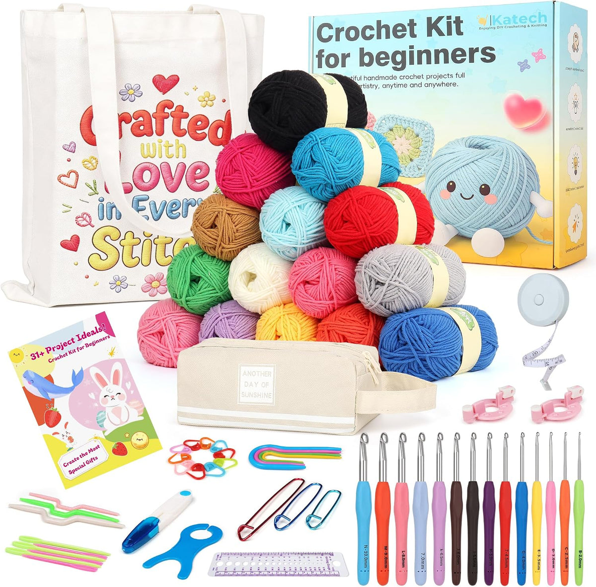 85-Piece Crochet Hooks Set, Crochet Hook Kit with Storage Case, Ergonomic Knitting Needles Weave Yarn Kits DIY Hand Knitting Craft Art Tool for Beginners and Experienced Crochet Lovers | 85 Pcs Metal Crochet Needles and Complete Crochet Kits for Beginners - view 8